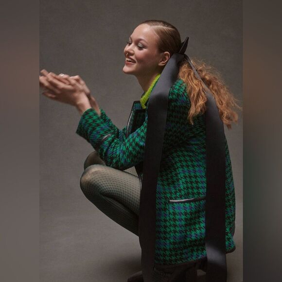 Anthropologie Avec Les Filles Houndstooth Leather Trim Blazer XL - Picture 1 of 13